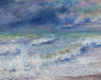 Tile Mural/Mosaic Ceramic Panel of Seascape - Pierre-Auguste Renoir Art - Renoir wall print - Sea Waves Tile Mural -Gloss Tiles -Tile Mosaic