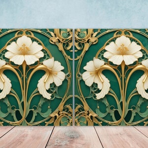 Art Nouveau Flower Ceramic Tiles - Set of 2 Art Nouveau Wall Decor Tiles - Kitchen Backsplash Tiles, Table Decorative Tiles, Bathroom Tiles
