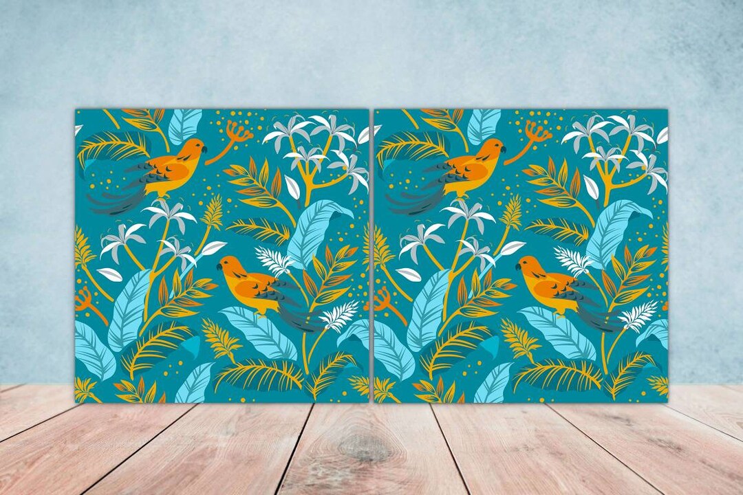 Bird Ceramic Tiles Set of 2 Bird Flower Wall Art Print Decor Etsy