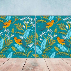 Bird Ceramic Tiles- Set of 2 Bird Flower Wall Art Print Decor Tiles - Kitchen Backsplash Tiles,Table Decorative Tiles,Bathroom Tiles,Coaster