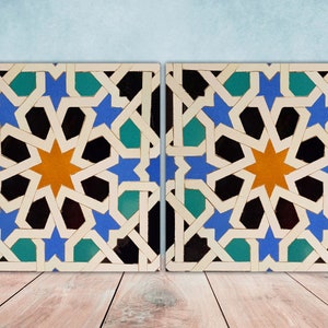 Moroccan Ceramic Tiles - Set of 2 Moroccan Wall Decor Tiles - Kitchen Backsplash Tiles, Table Decorative Tiles, Bathroom Tiles, Coaster