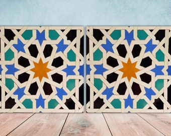 Moroccan Ceramic Tiles: Arabic Wall Decor, Kitchen Backsplash - Set of 2