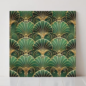 Art Deco Green Tile – Geometric Bthroom Ceramic Wall Art, Retro Kitchen Backsplash Decor