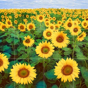 Tile Mural/Mosaic Ceramic Panel of a Sunflower Field - Beautiful Landscape - Sunflower Field print - Tile Mural - Gloss Tiles - Tile Mosaic