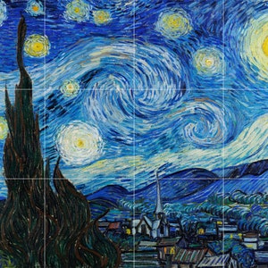 Tile Mural/Mosaic Ceramic Panel of Vincent Van Gogh - Starry Night Painting - Van Gogh Print Wall Art - Van Gogh Mural - Van Gogh Tiles