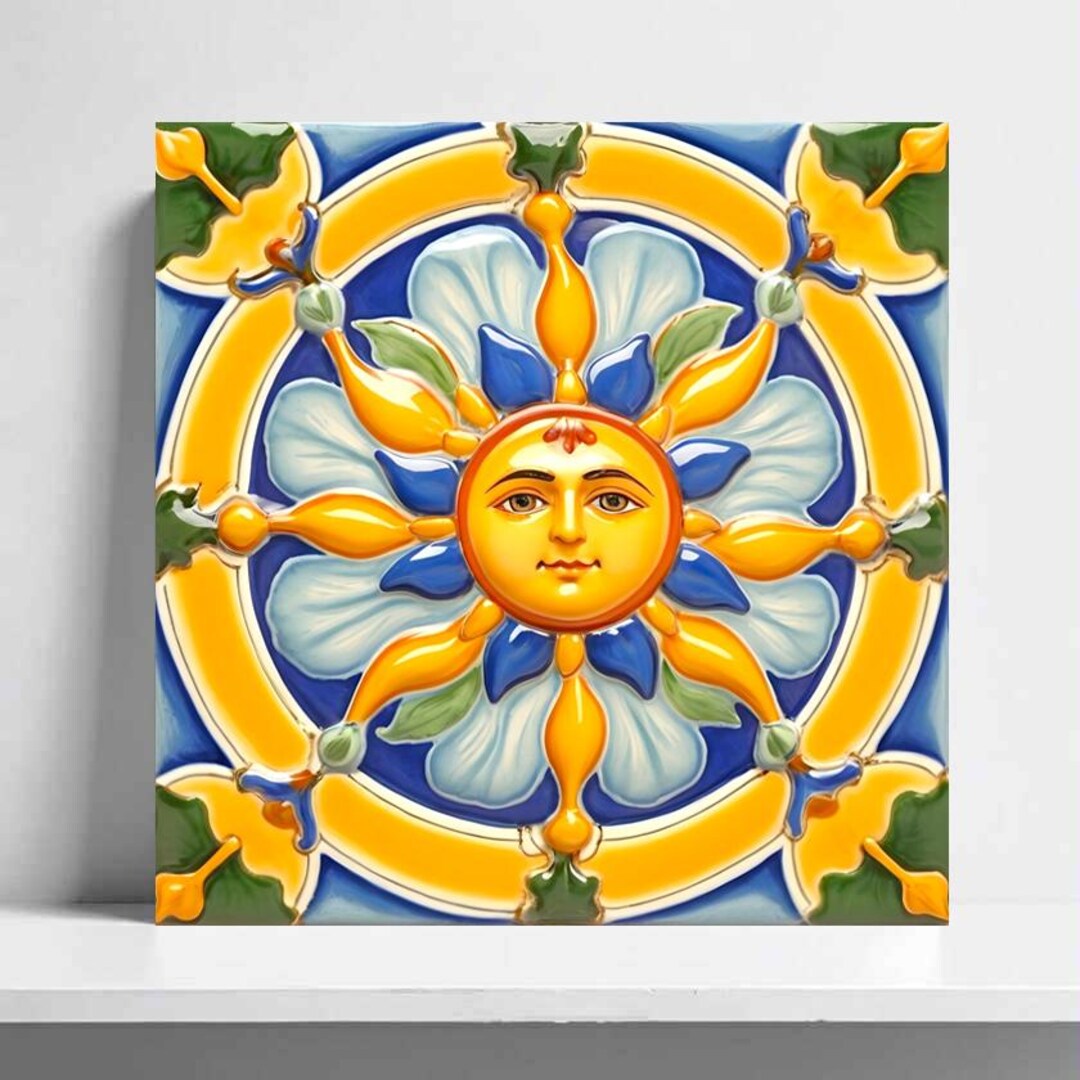 Italian Majolica Sun Tiles: Mediterranean Ceramic Wall Decor, Set