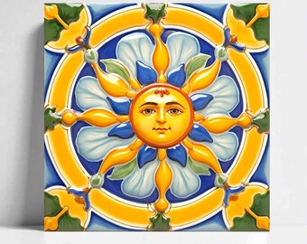 Italian Majolica Sun Tiles: Mediterranean Ceramic Wall Decor, Set of 2