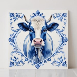 Delft Blue Cow Tile : Dutch Kitchen Backsplash Ceramic Art Countryside Wall Art Bathroom Deco
