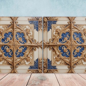 Victorian Tiles - Set of 2 Victorian Wall Decor Ceramic Tiles - Kitchen Backsplash Tiles, Table Decorative Tiles, Bathroom Tiles, Coaster