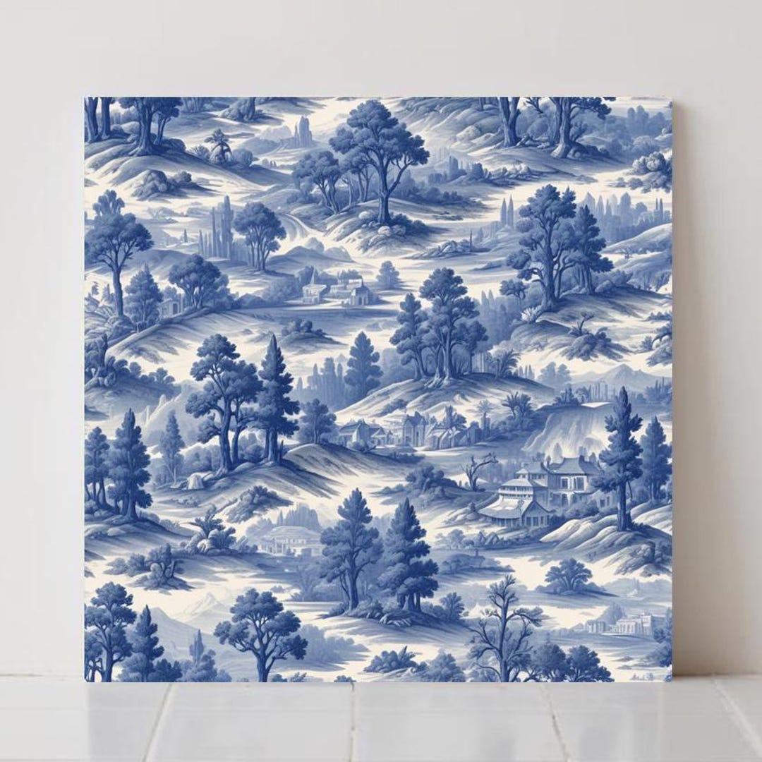 French Toile Tree Ceramic Tile – Blue Botanical Wall Art, Kitchen ...