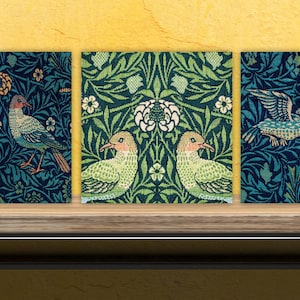 William Morris Set of 3 Ceramic tiles,Ceramic Decor Tiles,Kitchen Backsplash Tiles, Bathroom Tiles, Botanical wall art, William Morris print
