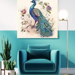 Tile Mural/Mosaic Ceramic Panel of Peacock Bird Wall Art Home Decor Peacock Mural Gloss Tiles Peacock Tile Mosaic Bird Print image 4