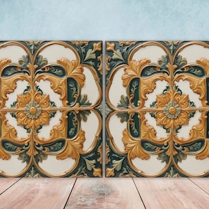 Victorian Tiles - Set of 2 Victorian Wall Decor Ceramic Tiles - Kitchen Backsplash Tiles, Table Decorative Tiles, Bathroom Tiles, Coaster
