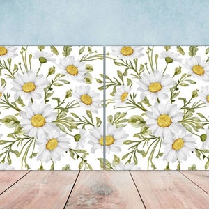 Piastrelle con margherite floreali, design floreale - Set di 2 piastrelle decorative da parete con fiori, piastrelle per paraschizzi da cucina, piastrelle decorative da tavolo, piastrelle per il bagno, sottobicchiere