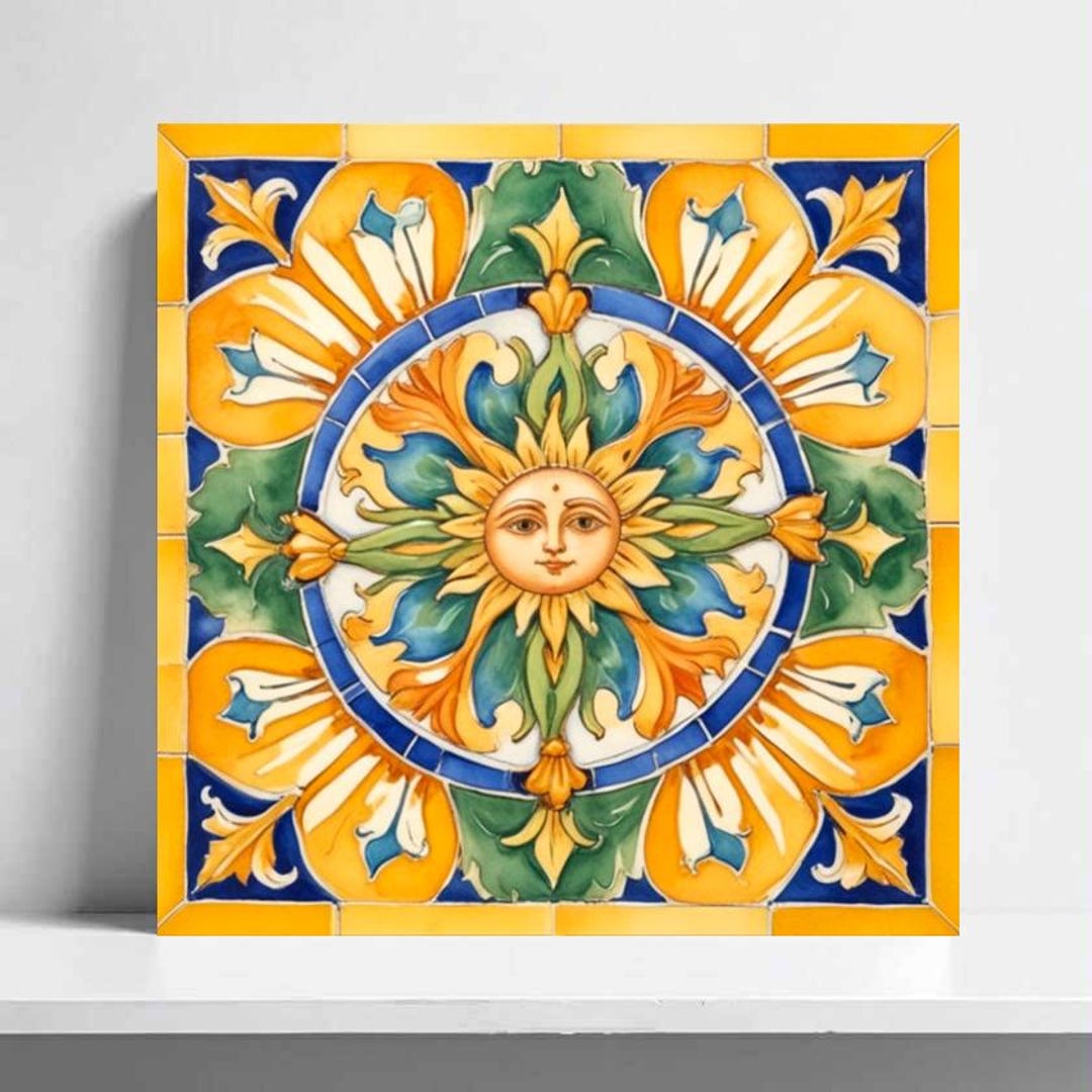 Italian Majolica Sun Tile, Sicilian Mediterranean Wall Art