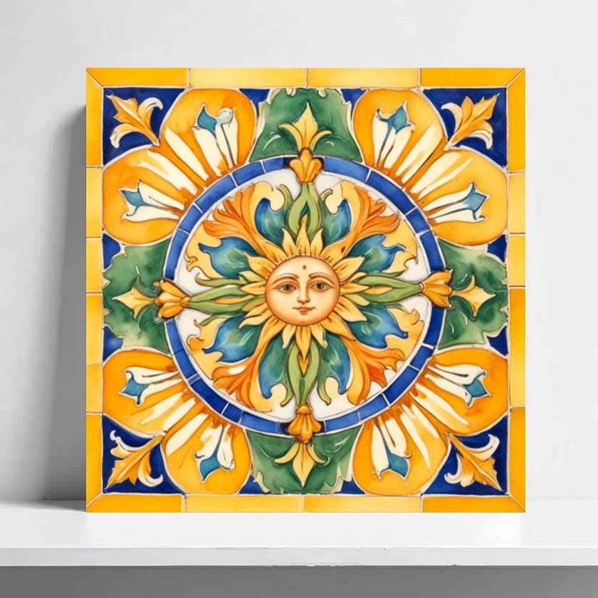 Italian Majolica Sun Tile, Sicilian Mediterranean Wall Art