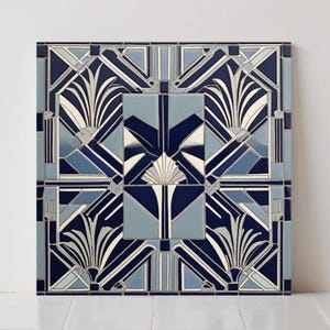 Art Deco Ceramic Tile: Blue Geometric Wall Decor Retro Bathroom Kitchen Backsplash