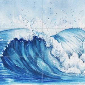 Tile Mural/Mosaic Ceramic Panel of Ocean Waves Painting - Sea Mural - Ocean Waves Wall Mural - Sea Wall Art Print  - Landscape Tile Mosaic