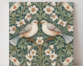 Bird Ceramic Tile, Art Nouveau Botanical Wall Art, Floral Bird Decor, Vintage Kitchen Backsplash