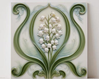Art Nouveau Lily of the Valley Ceramic Tiles - Set of 2