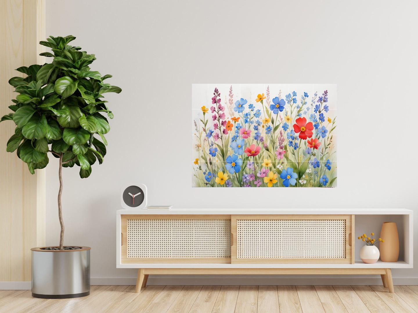 Wildflower Meadow Flower Tile Mural – Watercolor Ceramic Botanical ...