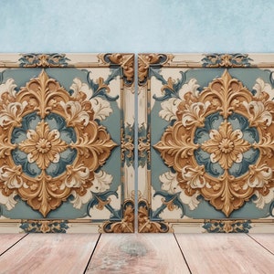 Victorian Tiles - Set of 2 Victorian Wall Decor Ceramic Tiles - Kitchen Backsplash Tiles, Table Decorative Tiles, Bathroom Tiles, Coaster
