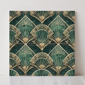 Art Deco Keramikfliese: Grüne Geometrische Fliesenmuster-Wanddekor Retro-Badezimmerdeko-Küchenhintergrund