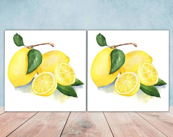 Lemon Tile Fruit Tiles Tropical Tile Design - Set of 2 Lemon Wall Decor Tiles - Kitchen Backsplash Tiles, Decorative Tiles, Bathroom Tiles