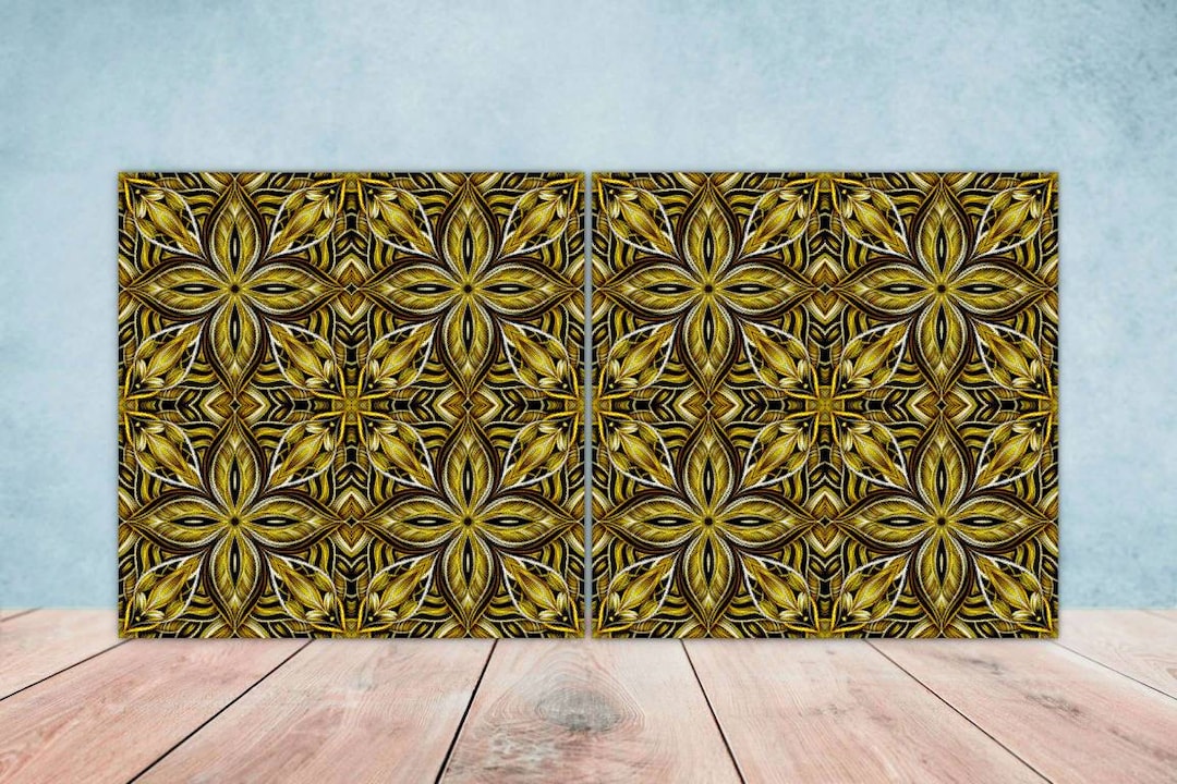 Black and Gold Tiles Set of 2 Black and Gold Abstract Wall Decor Tiles ...