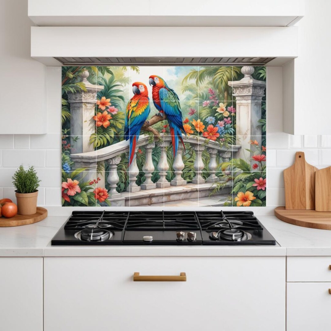 Parrot Bird Tile Mural – Tropical Botanical Ceramic Jungle Wall Art - Etsy