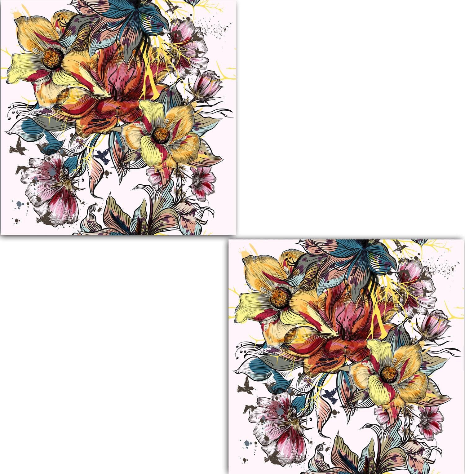 Floral Tiles Flowers Tile Design Two 6 x 6 inches decorative Etsy