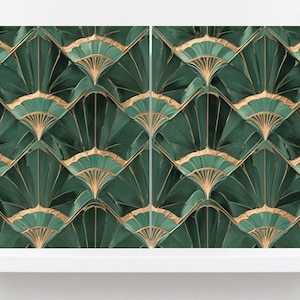 Art Deco Ceramic Tiles: Green Geometric Wall Decor - Set of 2