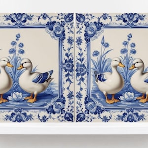 Delft Blue Tile Animal - Bird Tile - Set of 2 Ceramic Delftware Tiles-Delft Prints- Dutch Art - Kitchen Backsplash,Sink,Bathroom,Shower Wall