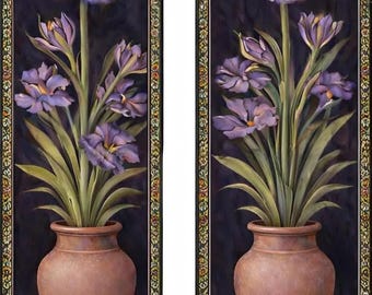 Mural de azulejos florales: Mosaico de cerámica con jarrón de flores en acuarela