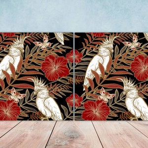 Bird Ceramic Tiles- Set of 2 Bird Flower Wall Art Print Decor Tiles - Kitchen Backsplash Tiles,Table Decorative Tiles,Bathroom Tiles,Coaster