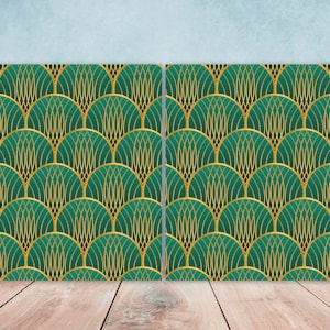 Art Nouveau Flower Ceramic tiles - Set of 2 Art Nouveau Wall Decor Tiles - Kitchen Backsplash Tiles, Table Decorative Tiles, Bathroom Tiles