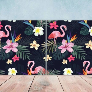 Flamingo Tile Tropical Tiles Flowers Design - Two 6 x 6 inches decorative ceramic tiles