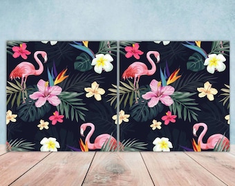 Carreaux de céramique Flamingo : motif floral tropical, art mural botanique, lot de 2 (6 x 6 po.)