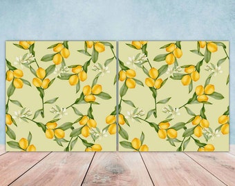 Lemon Tile Fruit Tiles Tropical Tile Design - Two 6 x 6 inches decorative ceramic tiles