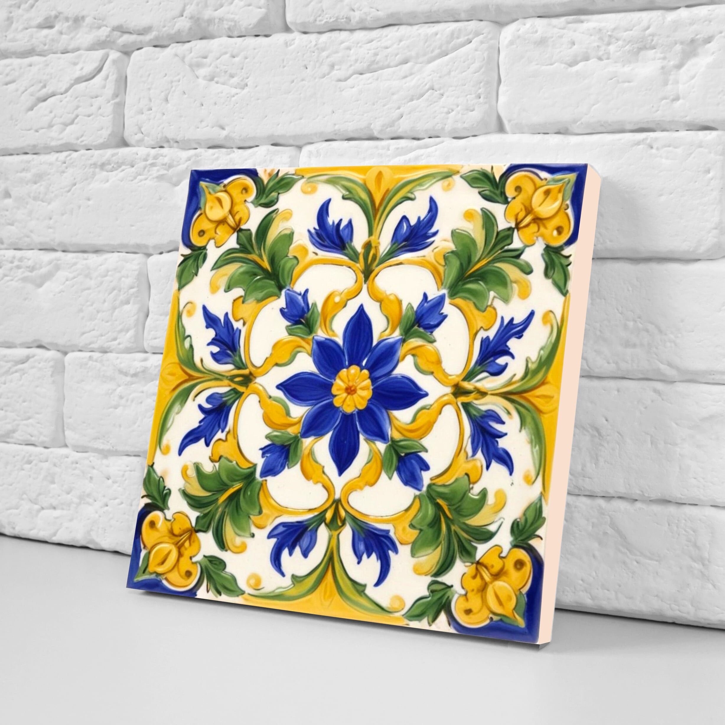 Floral Tile Italian Majolica Sicilian Ceramic Mediterranean
