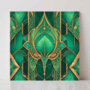 Art Deco Ceramic Tile: Emerald Green Geometric Wall Decor