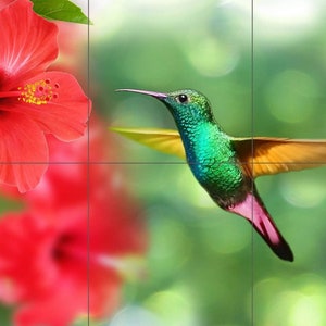 Tile Mural/Mosaic Ceramic Panel of a Hummingbird feeding on a flower- Colourful Wall Art - Tile Mural Art Print - Home Decor - Tile Mosaic