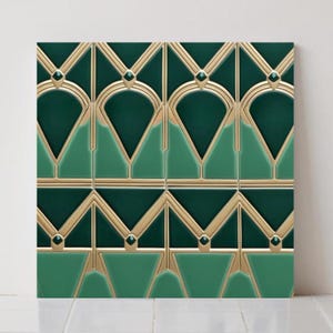Art Deco Green Ceramic Tile- Geometric Patterrn Bathroom Shower Kitchen Wall Decor