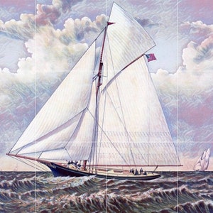 Tile Mural/Mosaic Ceramic Panel of a Ship - Sailing ship print- Ocean Waves Wall Mural -Tile Mural Art - Seascape Home Decor- Tile Mosaic