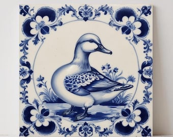 Delft Blue Bird Duck Tile : Dutch Ceramic Wall Art Delft Animal Kitchen Backsplash Bathroom