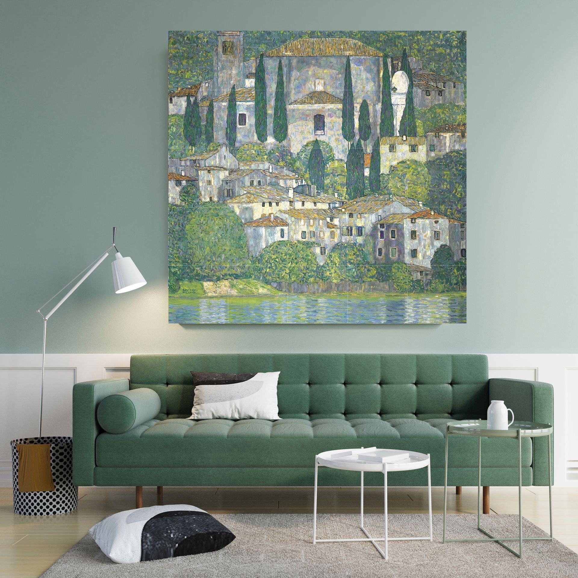 グスタフ・クリムトの糸杉のある風景画のタイル壁画/モザイク