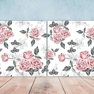 Floral Rose Tiles Flowers Design - Set of 2 Flower Roses Wall Decor Tiles, Kitchen Backsplash Tiles, Table Decorative Tiles, Bathroom Tiles