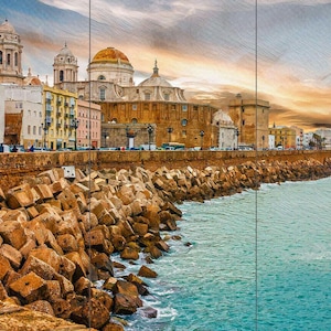 Tile Mural/Mosaic Ceramic Panel of Cadiz -Cadiz wall print- Spain wall print - Spanish Riviera print -Tile Mural - Gloss Tiles - Tile Mosaic