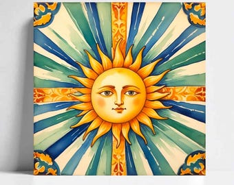 Italian Majolica Sun Tiles: Mediterranean Ceramic Wall Decor, Set of 2