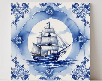 デルフト時計タイルアートプリント4枚セット：オランダのキッチン壁